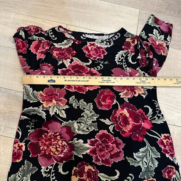 Chicos Travelers Floral 3/4 Sleeve Black & Red Top Size 2P US 12/14 Petite - Picture 4 of 7